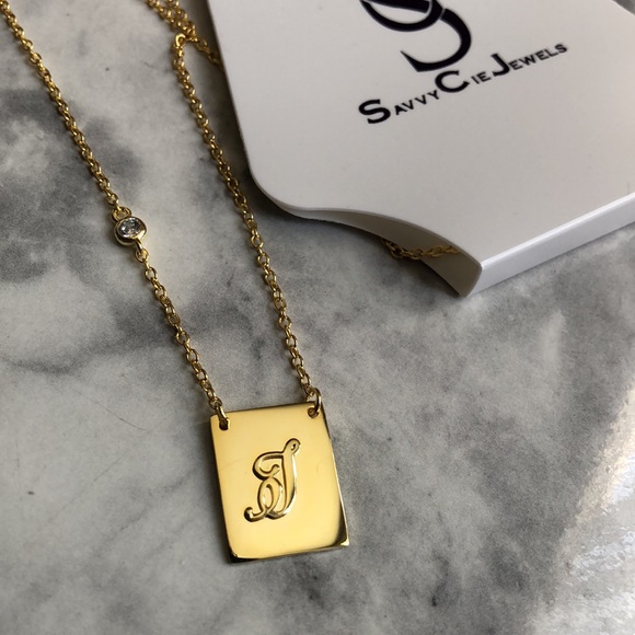 NEW Savvy Cie Jewels Gold Vermeil Chain J Script Initial Pendant Necklace - Picture 2 of 3